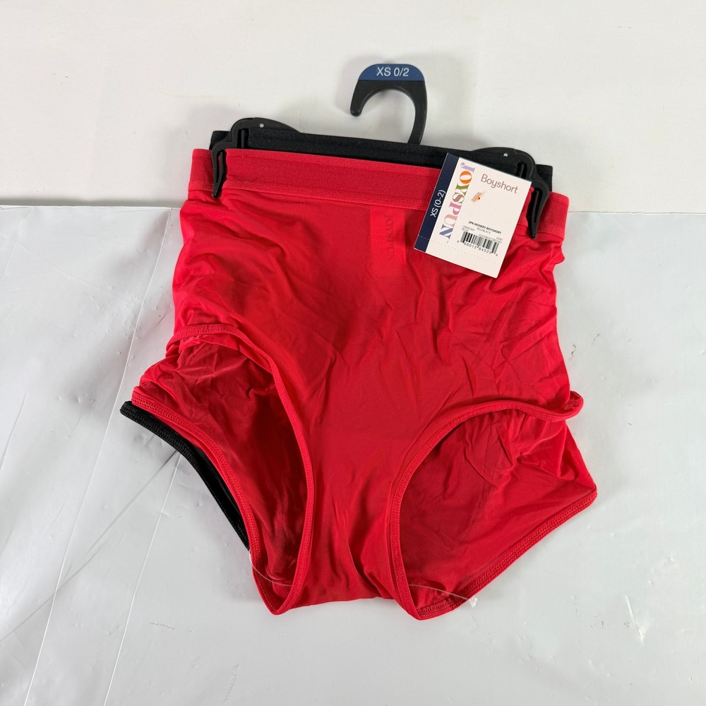 Joyspun Womens 2PK Hosiery Boyshort‎ Red Black XS 0-2 NWT